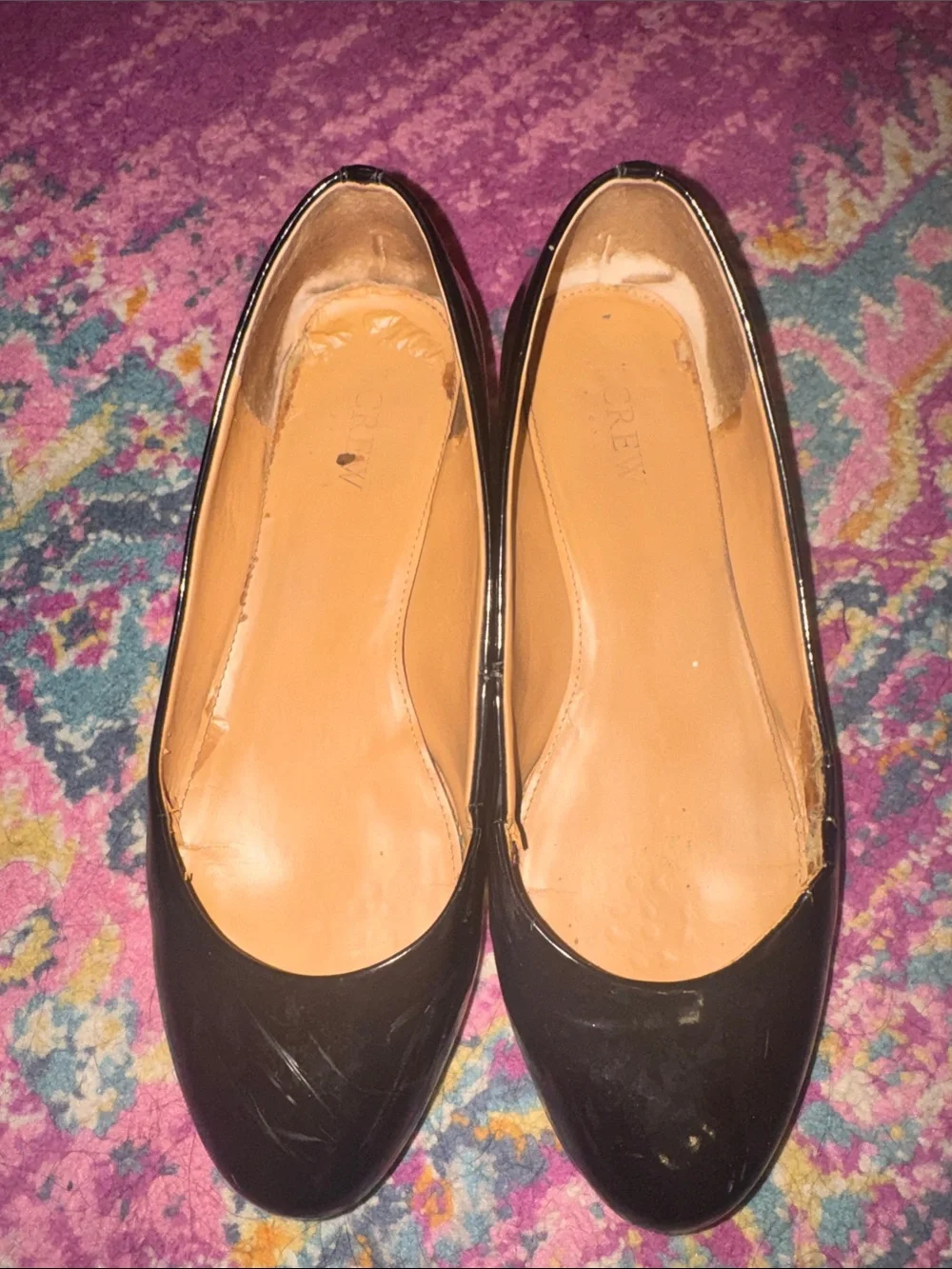 Black Flats With Gold Block Heel